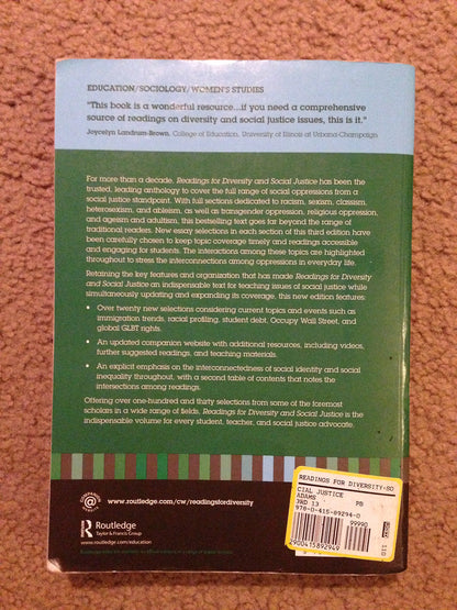 Readings for Diversity and Social Justice Adams, Maurianne; Blumenfeld, Warren