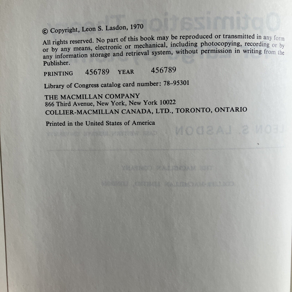 1970 Optimization Theory for Large Systems, by Lasdon, Leon S., Hardcover