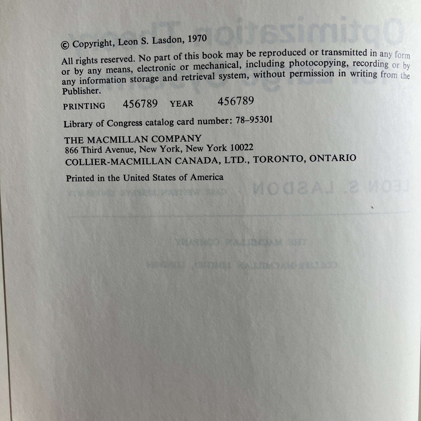 1970 Optimization Theory for Large Systems, by Lasdon, Leon S., Hardcover